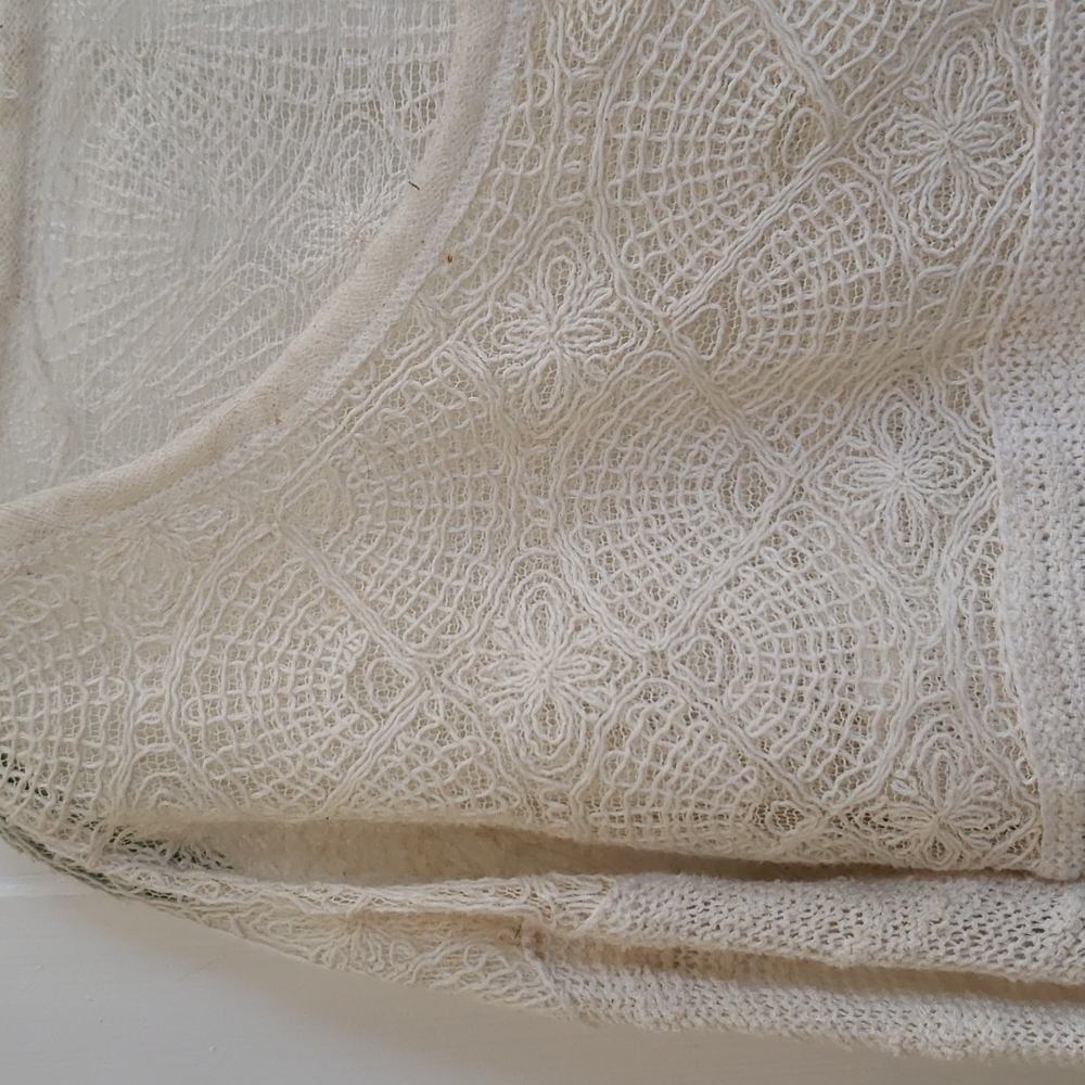 Free People Boucle Knit Ivory Ruffle Bottom Lace Insert Top - Picture 5 of 16